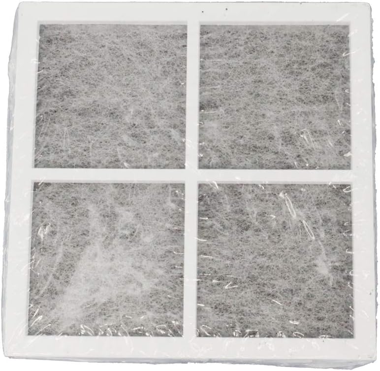 Air filter with visible dust particles on a white background