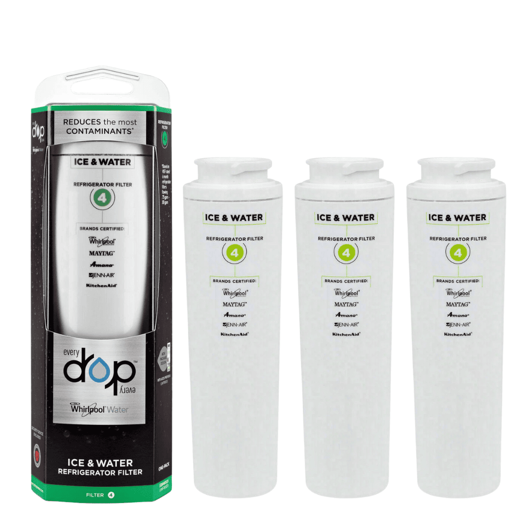 Puriclean ice and water filter with packaging on a white background