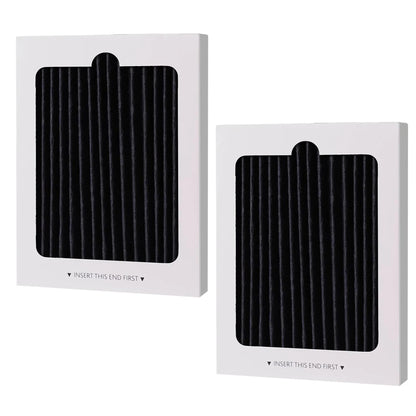 Two black ribbed paulta air filter in white packaging on a white background