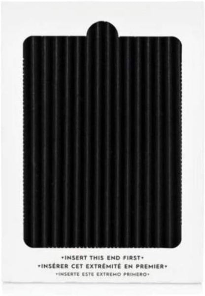 Black textured object with text on a white background