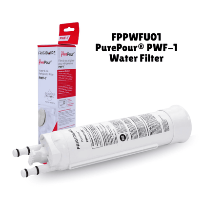 PurePour PWF-1 water filter with packaging on a white background
