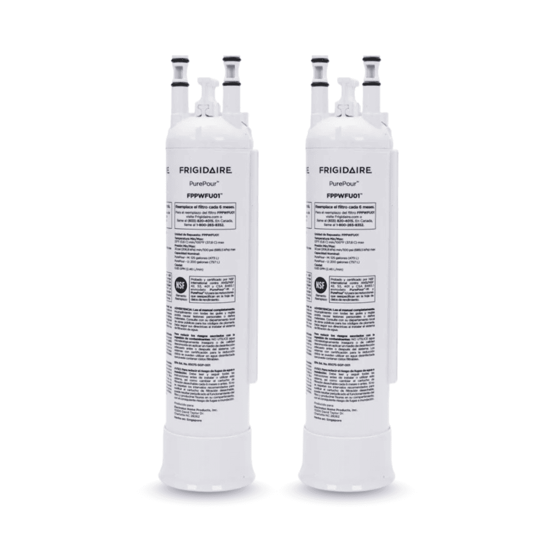 Two Frigidaire water filters on a white background