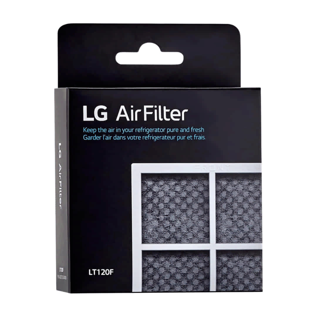 LG Refrigerator Model LF29H8330S Fresh Air Filter Replacement Cartridge Package with text and filter images on a white background