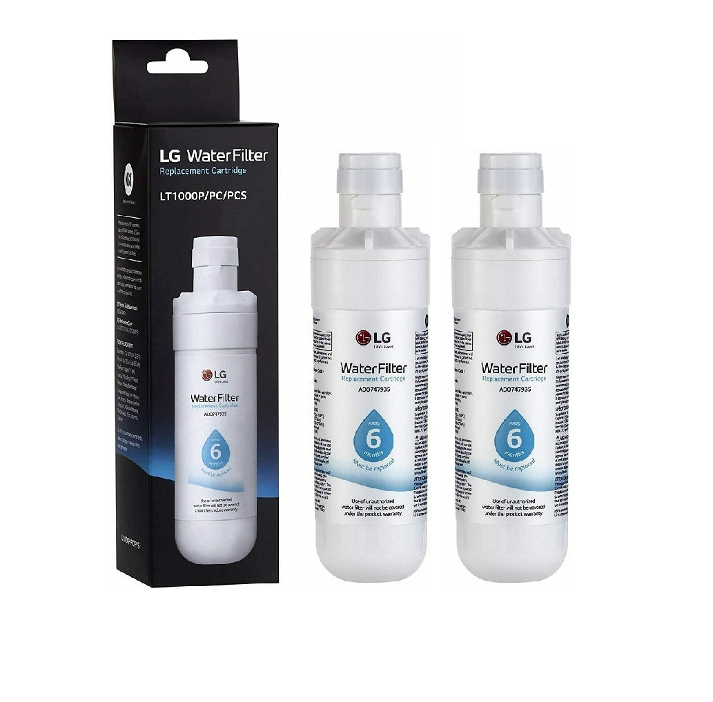 2 Pack LG Refrigerator Model LMXS28596S Water Filters with packaging on a white background