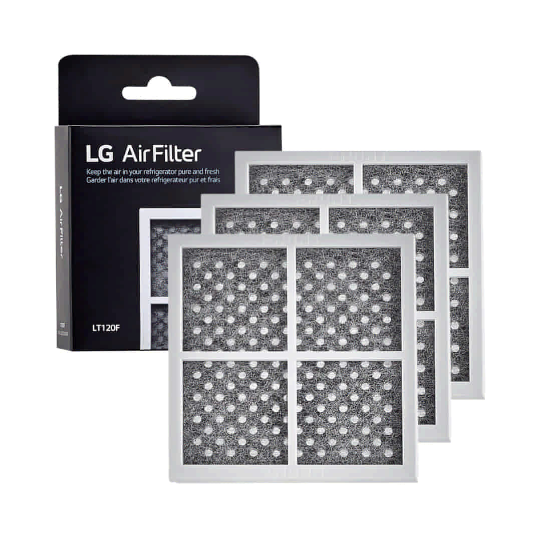 3 Pack of LG Refrigerator Model LRYXS3106S Air Filter packaging with three filters displayed in front