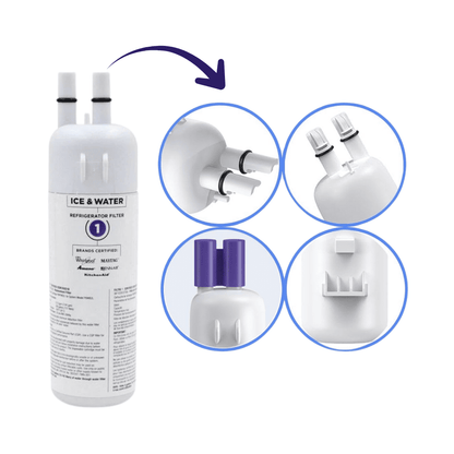 Everydrop Ice and water refrigerator filter 1 with detailed views on a white background