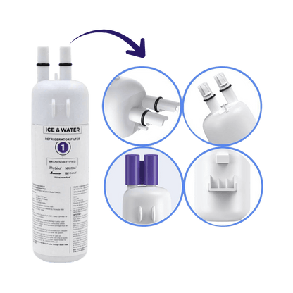 Everydrop Ice and water refrigerator filter 1 with close-up details on a transparent background