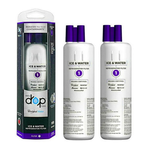 Two Whirlpool WRS321SDHZ08 Water Filter with packaging on a white background